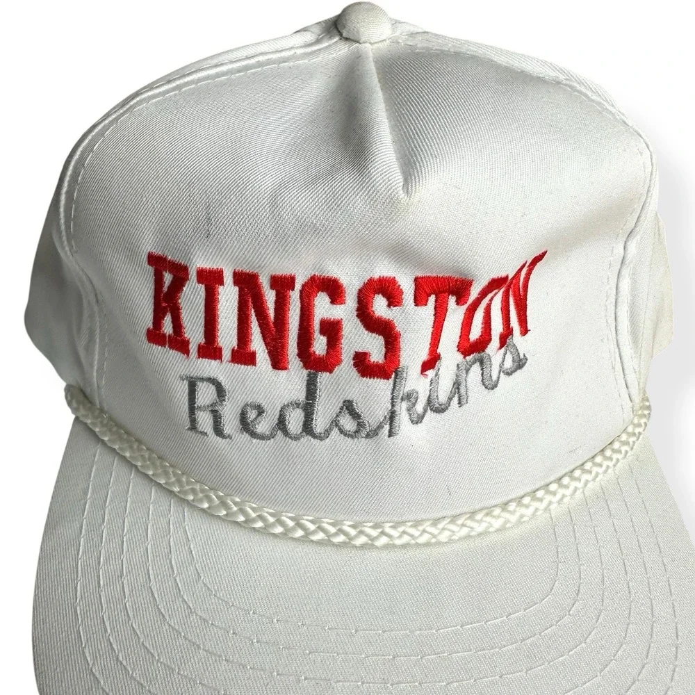 Vintage 90's Kingston Redskins‎ White Red  Trucker SnapBack Hat Rope Embroidered